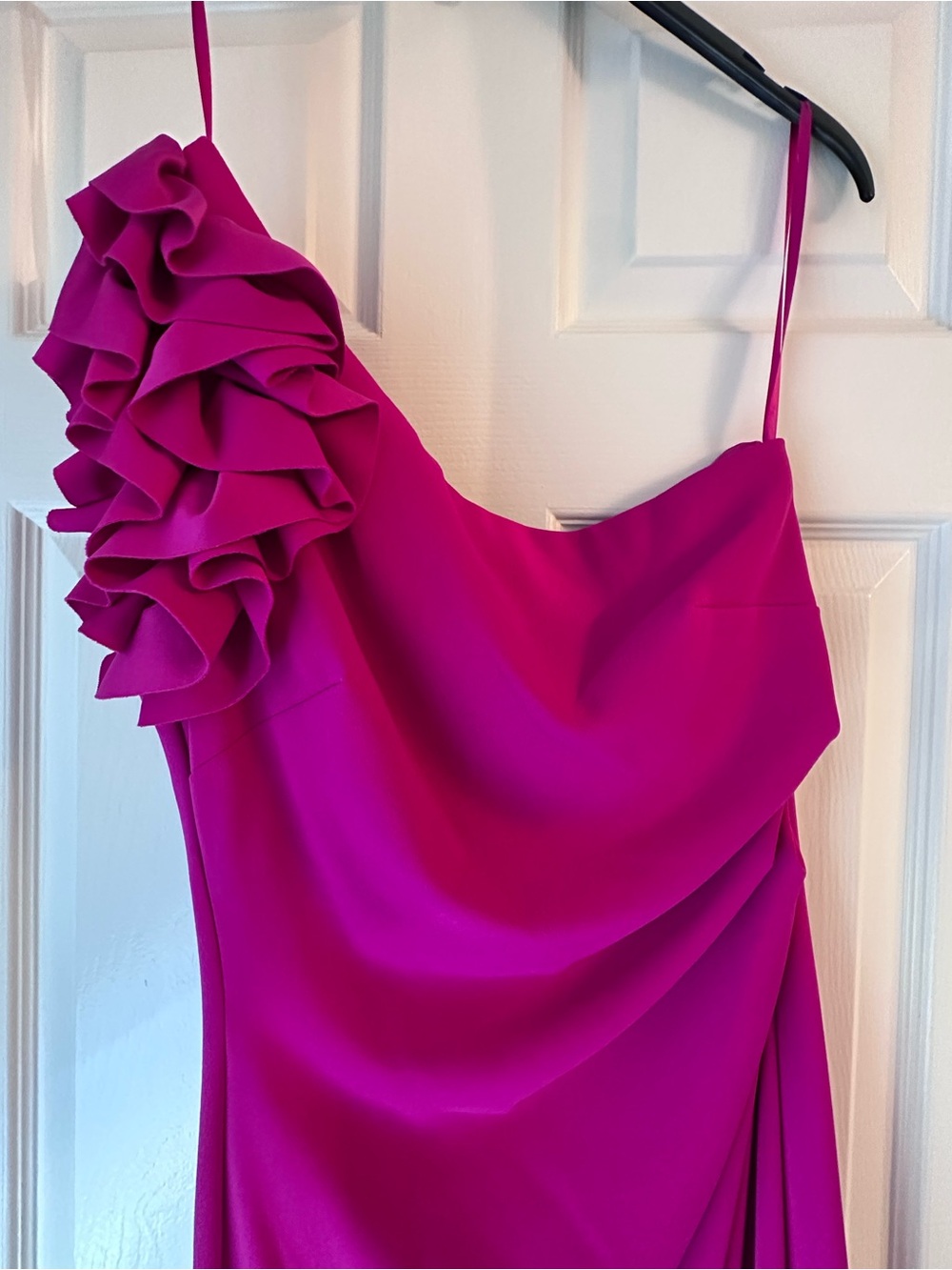 Xscape One-Shoulder Ruffle Fuchsia Gown - Picture 2 of 7